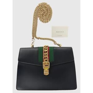 Gucci New Black Sylvie Bag Leather Web #236033G65B